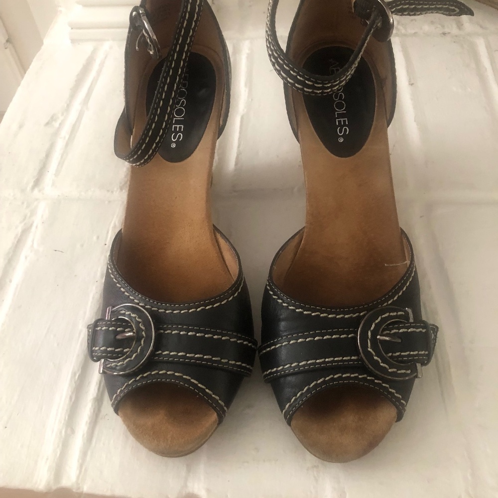 Aero black wedge sandals with ankle strap